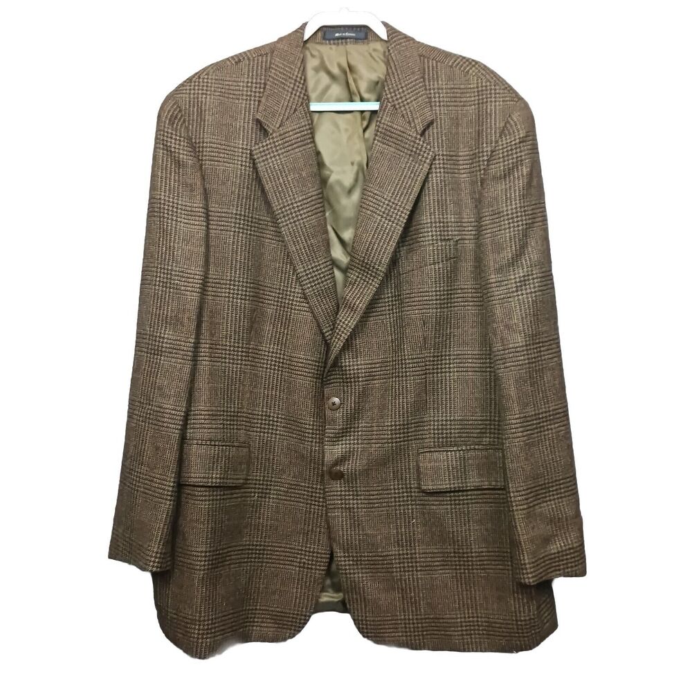 Chaps Ralph Lauren Vintage Wool Tweed Blazer 50 T Glen Plaid Flap Pocket…